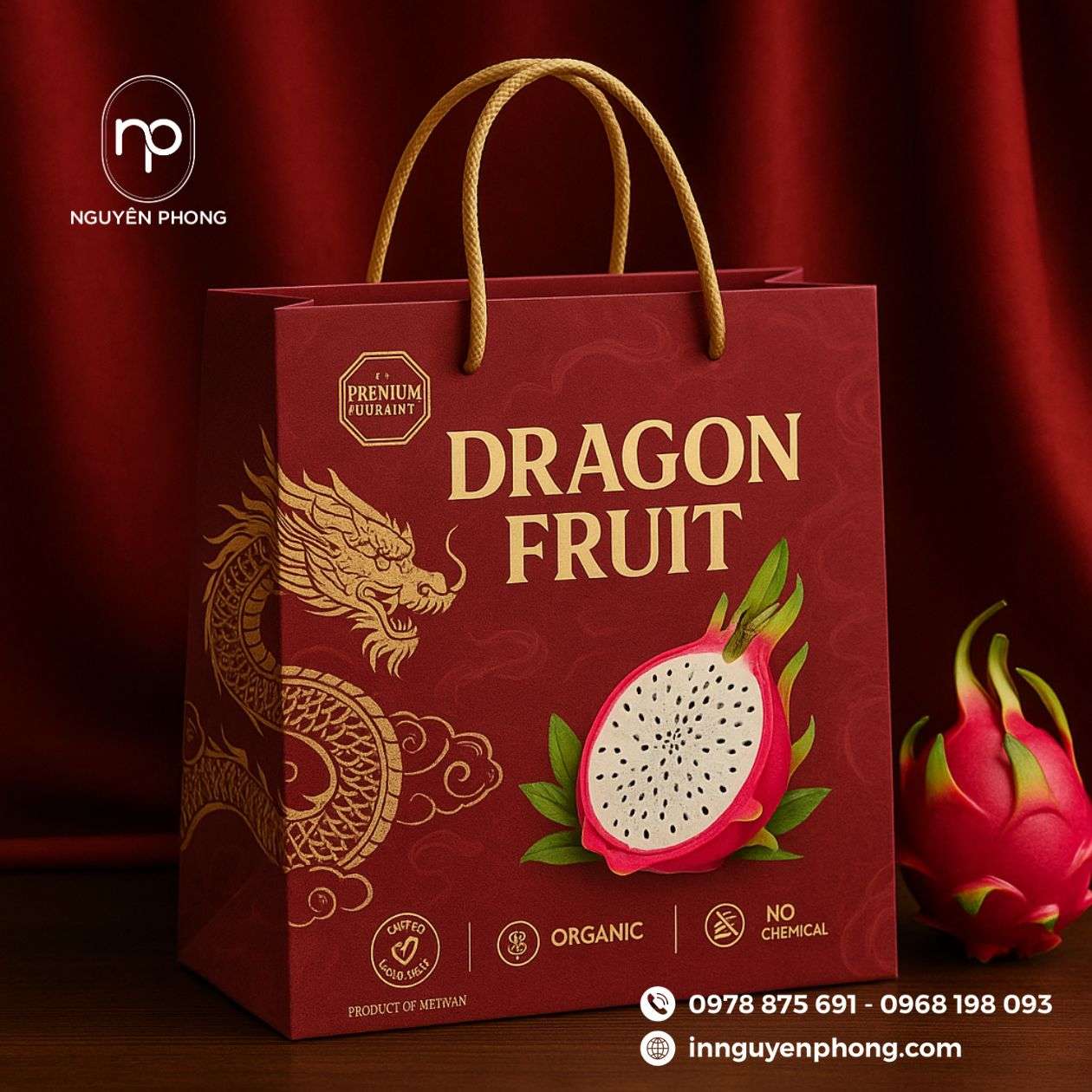 Mẫu túi giấy nông sản đựng thanh long 
